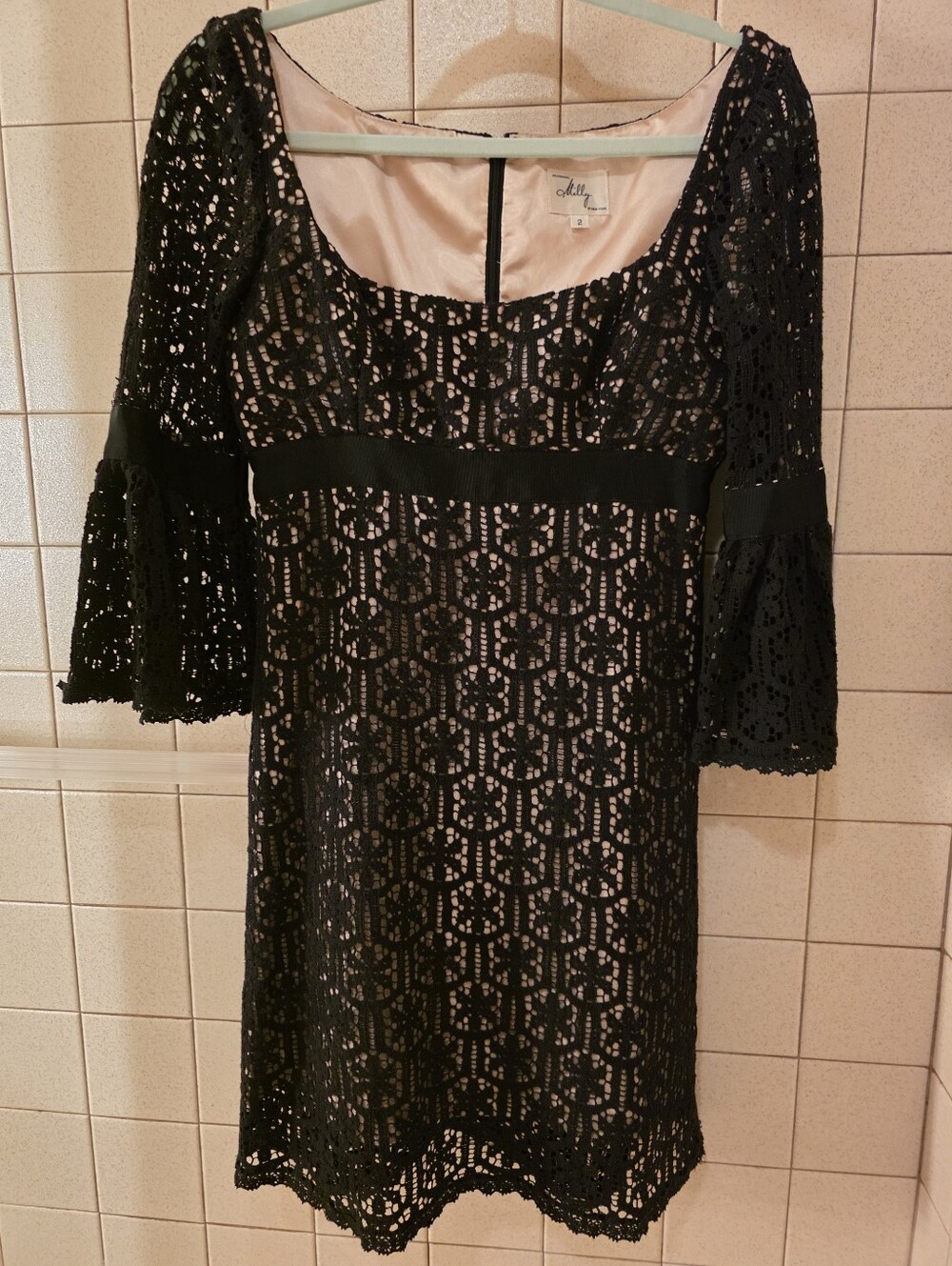 MILLY Black Lace LIined Dress